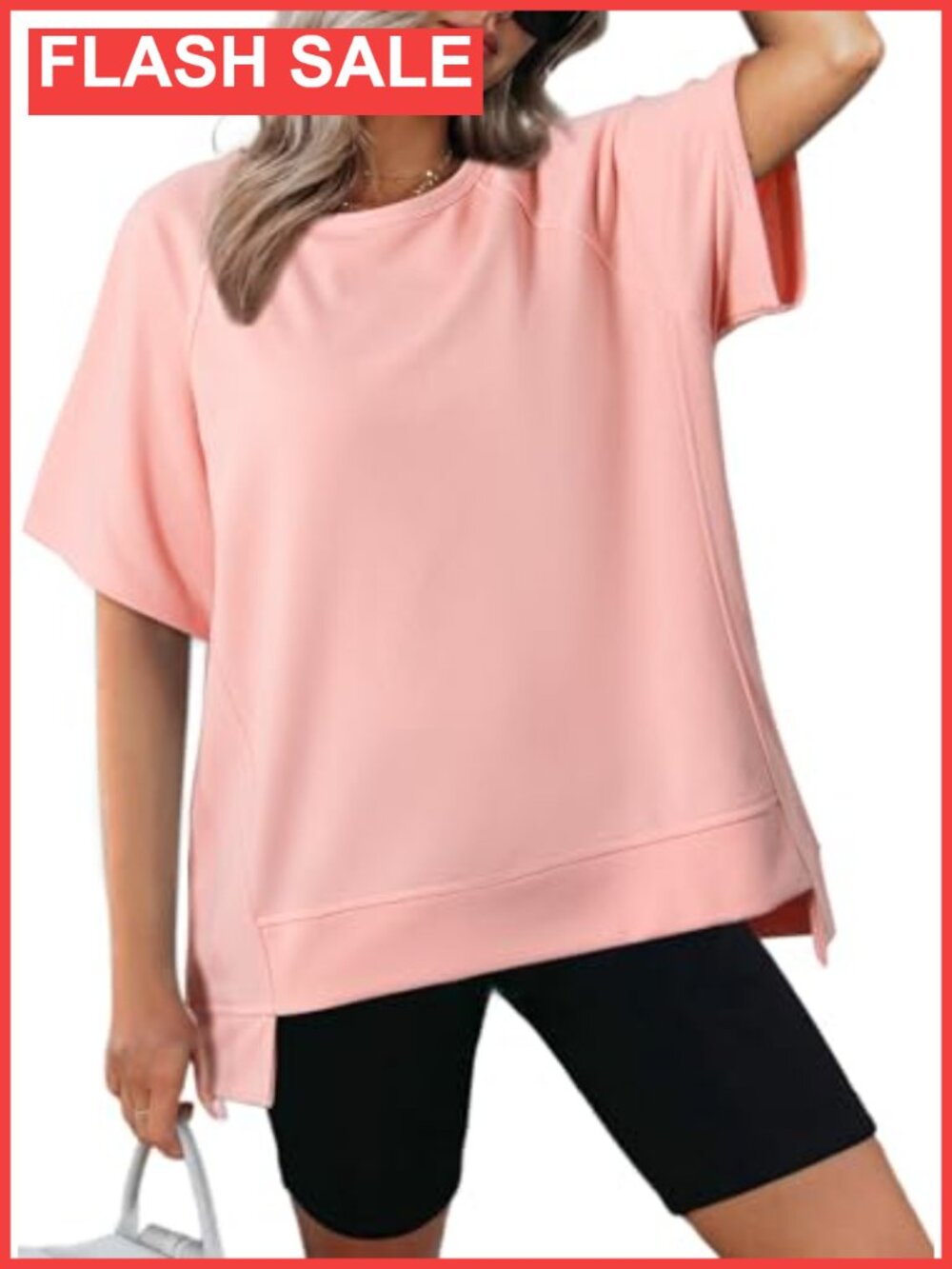Oversized Crewneck Short Sleeve T-Shirt Loose Fit High Low Tee